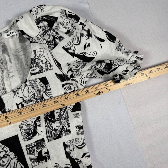 Reformation Temecula Womens 4 Comic Book Print Linen Mini Dress Puff Sleeve - Picture 5 of 10